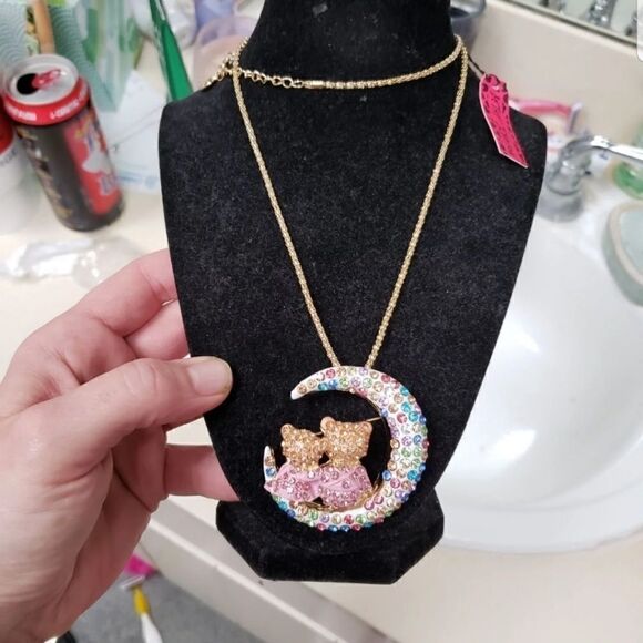 Betsey Johnson Bear & Moon Necklace - Picture 3 of 5
